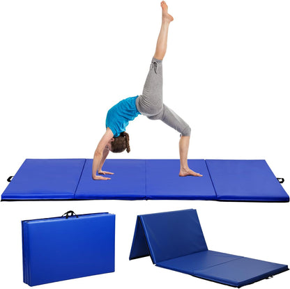 Gymnastics Mat for Tumbling, Folding Tumbling Mat Exercise Mat Gym Mat Tumbling Mats for Kids, Adults, PU Leather Yoga Mat with Carrying Handles