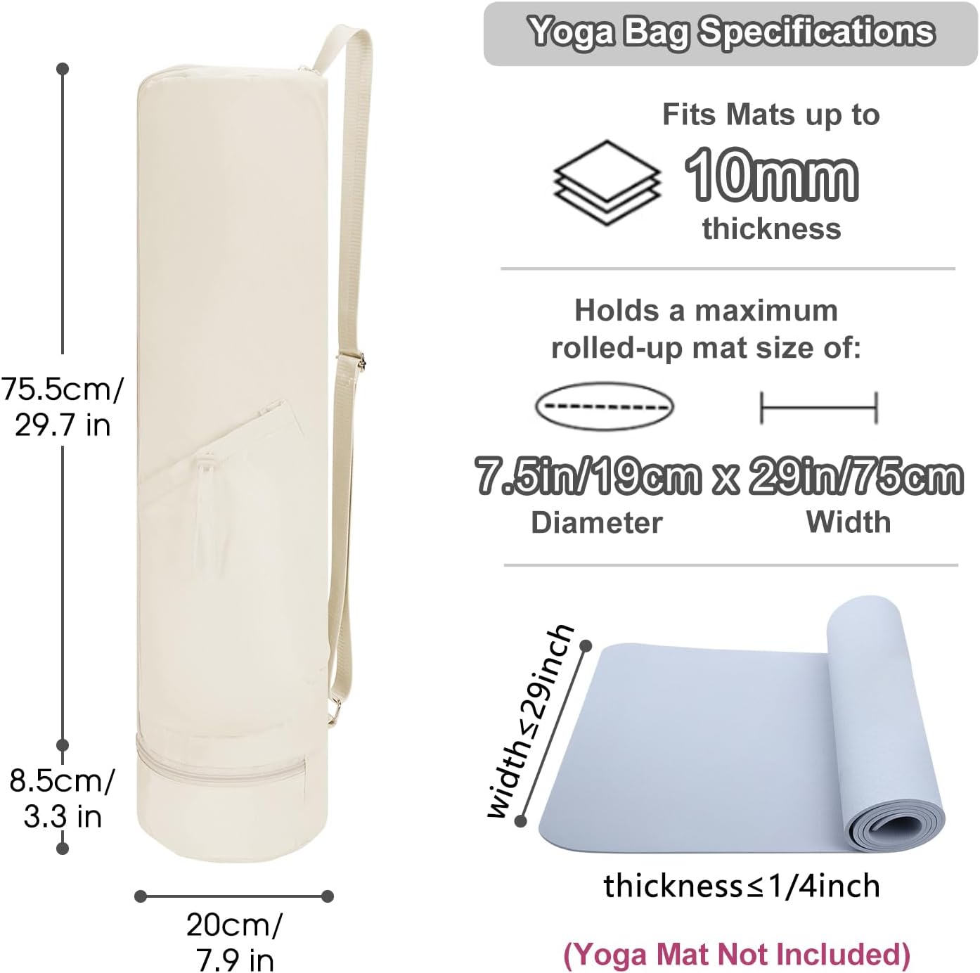sportsnew Yoga Mat Bag, Full Zip Cargo Yoga Mat Carrier Bag with Drawstring Water Bottle Pocket and Bottom Wet Pocket, Exercise Yoga Mat Carrier Holder Multi-Functional Storage Bag Patent Pending