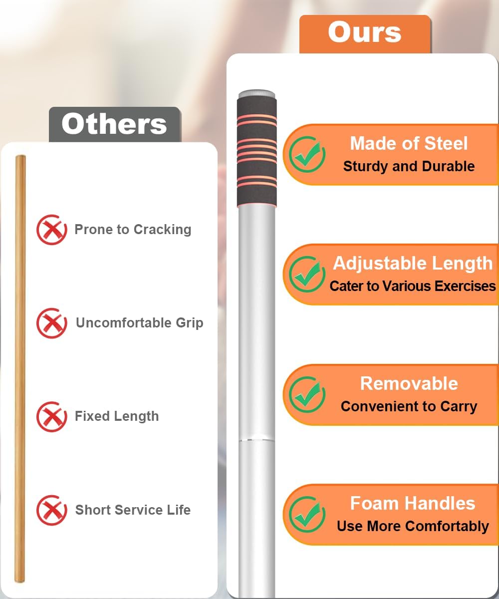 5ft Yoga Stick – Heavy-Duty Steel Adjustable Stretching Bar for Mobility, Flexibility & Balance. Multi-Functional Fitness Pole with 4 Steel Rods & Comfort Foam Grips