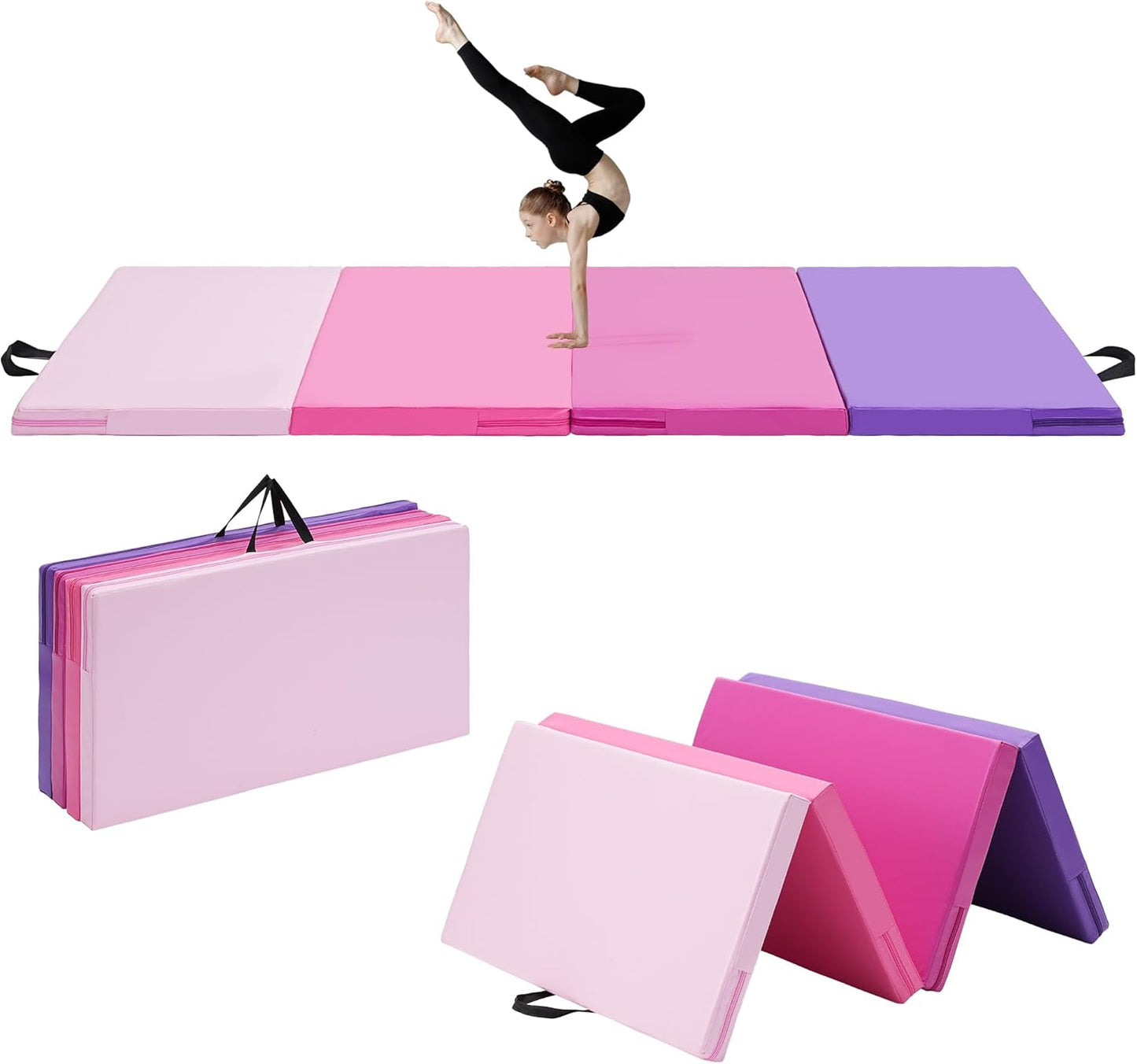 Outdoor Basic 6'x3'x2'' Gymnastics Mats Portable 4-Fold Tumbling Mat Thick Yoga Mat with PU Leather & Carry Handle for Home Workout, Yoga, MMA Core Training, Pilates