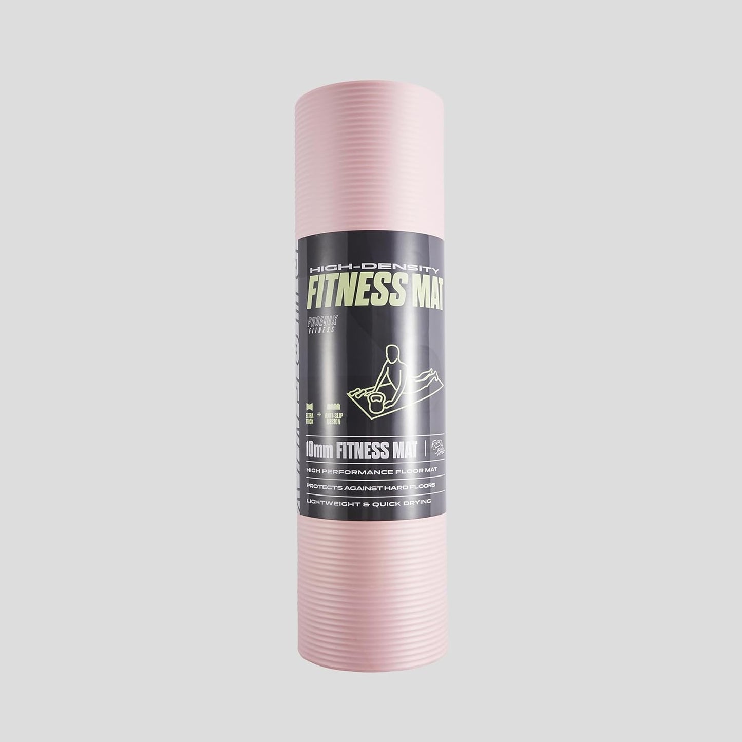 Phoenix Fitness NBR Yoga Mat - 15mm Extra Thick Exercise Mat with Carry Strap - Non Slip Yoga Mat for HIIT, Exercise & Pilates for Men and Women - Black or Pink