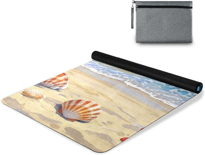 Beach Scenery Starfish Shells Coconut Trees yogamat for fitness printed, natural rubber non slip, with bag for carrying tapete para ejercicio 71x26 inches 1MM