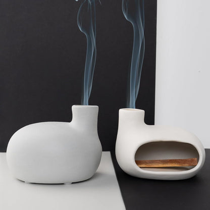 MOUGIGI Terracotta Palo Santo Holder - Modern Chiminea Incense Burner for Yoga, Meditation, and Energy Cleansing - Wood Sticks Dish, Sage Ash Catcher, Smudge Bowl, Cone Burner - Unique Meditation Gift
