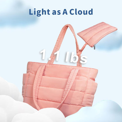 TOPDesign Puffer Tote Bag for Women, Lightweight Puffy Handbag with Compartments, Quilted Shoulder Bag for Work, Travel, Gym - Colors A