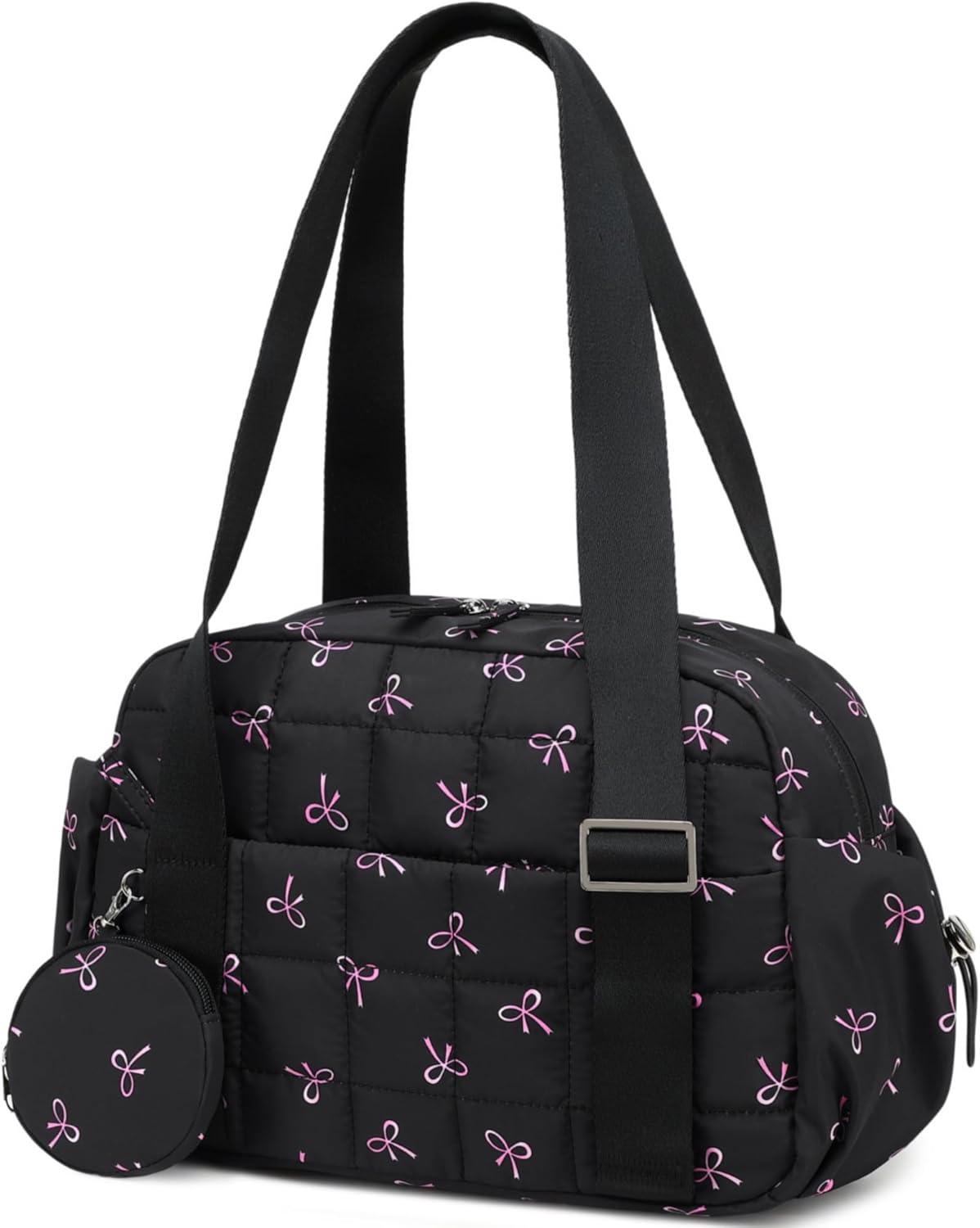 CAMTOP Mini Gym Bag for Women, Small Gym Tote Bag Puffy Quilted Sports Duffel Bag with Wet Compartment and Coin Purse Duffel Bags Dance Yoga Workout Bag for Gifts (All Black, Mini-12.6")