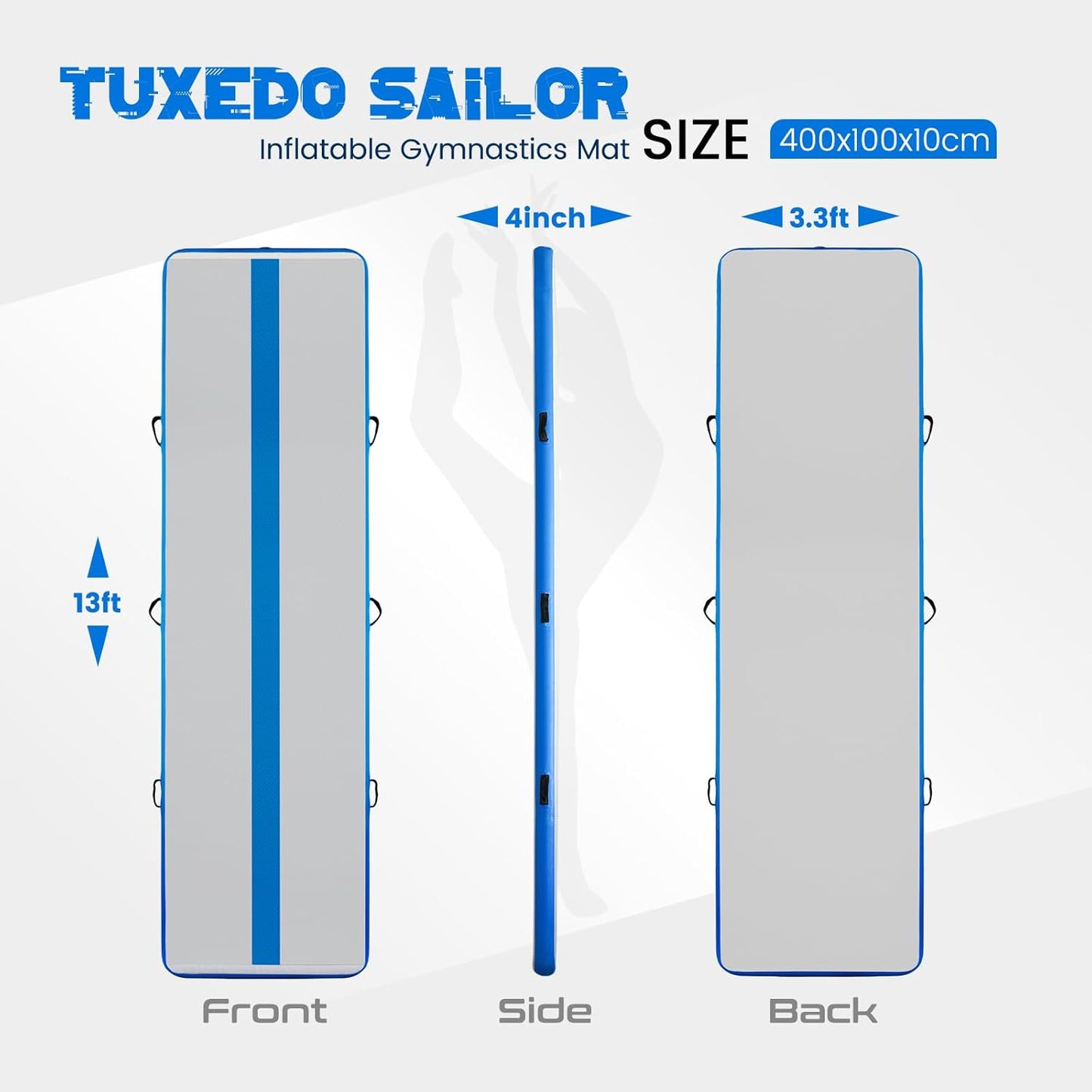 Tuxedo Sailor Inflatable Gymnastics Tumbling Mat Tumble Track Thickness Floor Mat With Electric Air Pump for Gymnastics/Training/Home/Cheerleading/Water/Gym/Yoga