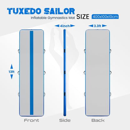 Tuxedo Sailor Inflatable Gymnastics Tumbling Mat Tumble Track Thickness Floor Mat With Electric Air Pump for Gymnastics/Training/Home/Cheerleading/Water/Gym/Yoga