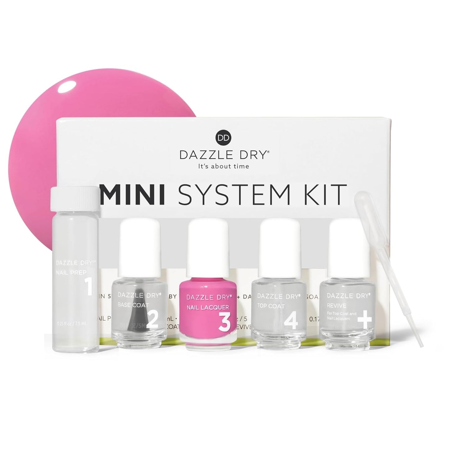 Dazzle Dry Mini Kit 4 Step System - Yoga Mama - A light chalky bubblegum pink. Full coverage cream. (5 Piece Kit / 5 Manicures)