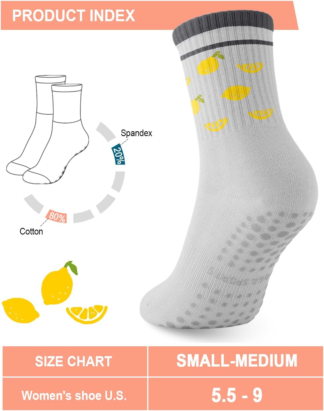3/6 Pairs Grip Pilates Socks for Women, Non-slip Yoga Athletic Socks for Barre Ballet Barefoot Workout Hospital