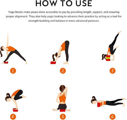 Overmont Yoga Block 2 Pack Supportive Latex-Free EVA Foam Soft Non-Slip Surface for General Fitness Pilates Stretching and Meditation 9"x6"x3" Yoga Strap Included