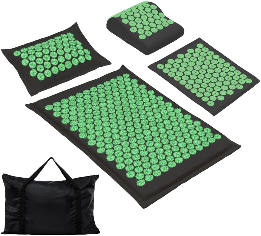 XiaoMaGe Acupressure Mat and Pillow Set with Bag - Large Size 28.7 X 16.5 inch Acupuncture Mat for Neck & Back Pain, Muscle Relaxation Stress Relief, Sciatica Pain Relief Pillow (Black)