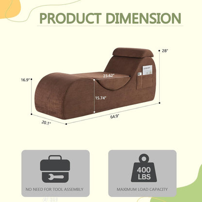 Yoga Chair Lounge for Adult, Ergonomic Chaise Lounge Chair with Side Pocket, Headrest, Waist Pad, Perfect for Stretching, Massage, and Relaxation, Used in Living Room, Bedroom（Black）