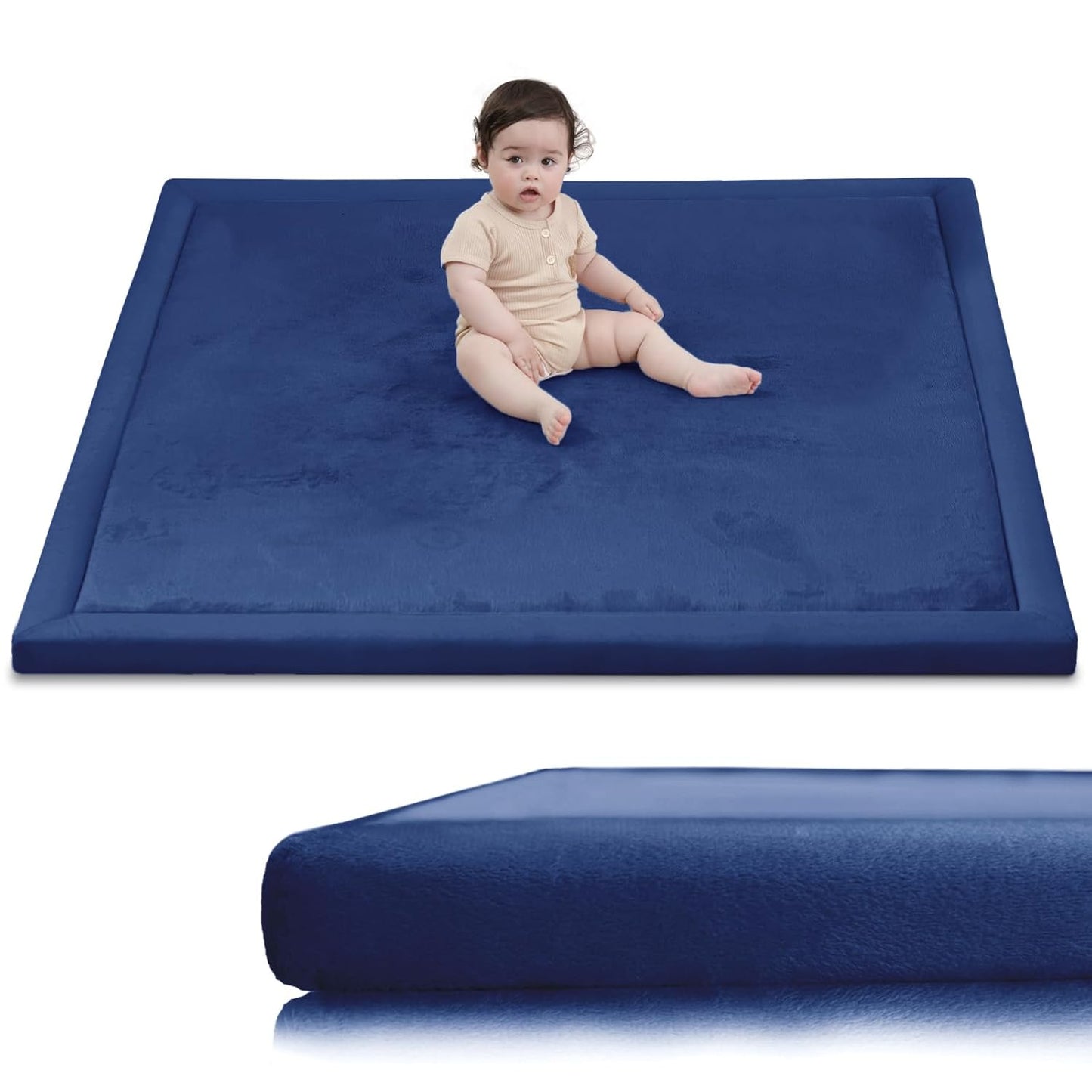 Baby Play Mat for Floor,1.3" Thick Memory Foam Tummy Time Mat,Soft Coral Velvet Nursery Rug,Large Non Slip for Crawling,Toddlers,Infants,Kids,Yoga & Tatami Style for Living Room(Dark Gray)