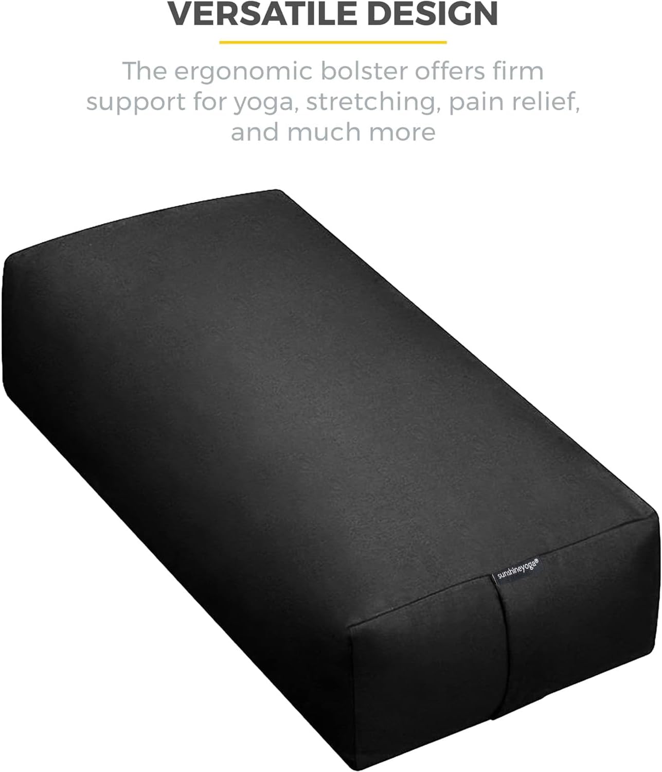 Extra Firm Large Yoga Bolster, 24" x 12" x 6" Cinched OR Zippered Yoga Pillow, Rectangular Cotton Cushion With Removable Cover for Studios, 1 Pack or 2 Pack