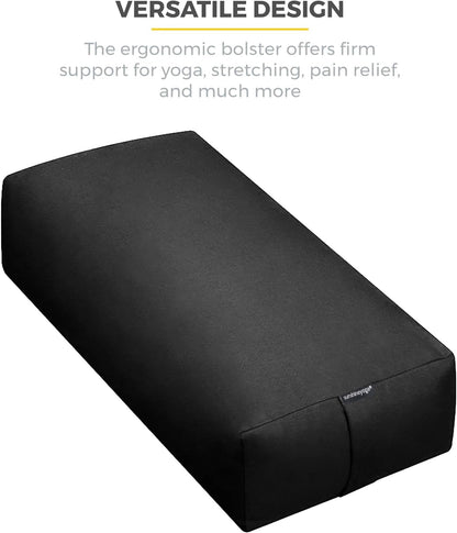 Extra Firm Large Yoga Bolster, 24" x 12" x 6" Cinched OR Zippered Yoga Pillow, Rectangular Cotton Cushion With Removable Cover for Studios, 1 Pack or 2 Pack