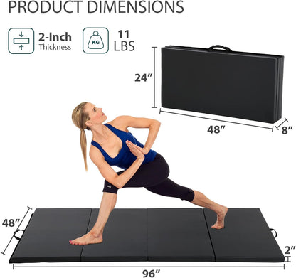 Gymnastics Mat for Tumbling, Folding Tumbling Mat Exercise Mat Gym Mat Tumbling Mats for Kids, Adults, PU Leather Yoga Mat with Carrying Handles