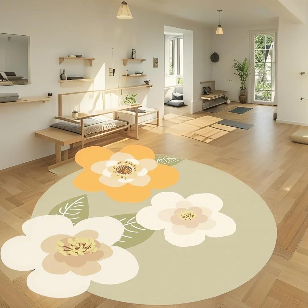 ABREEZE Irregular Large Flower Meditation Mat Non Slip Round Pilates Yoga Mat Natural Rubber with Sueded Surface Exercise Mat