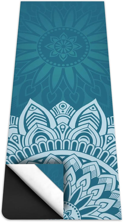 Hot Yoga Mat Towel with Corner Pockets Yoga Towels for Hot Yoga Non Slip with Travel Bag Sweat Absorbent Yoga Blankets Mat Cover for Workout Gym 70"x26" (Mountain-01, 70x26)