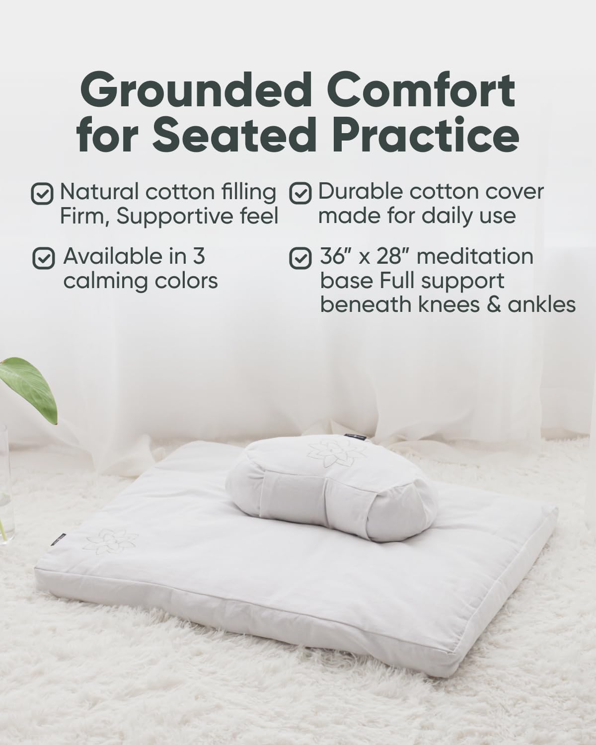 Mindful & Modern Zabuton Meditation Mat - Cotton Filled Yoga and Meditation Pad - Zabuton Meditation Cushion for Kneeling and Sitting Support - Large Rectangular Sitting Floor Pillow for Bench or Zafu