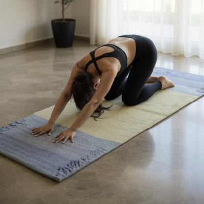 Indian Handmade100 % Organic Anti Skid Multi Colour Cotton Yoga Mat - Eco-Friendly Hand-Woven Rug - Non-Slip & Thick (24”x72”x5mm) for Hot yoga & Everyday Fitness at Home - Comfortable & Foldable Extra-Long Mat