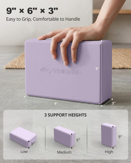 Trideer Yoga Blocks 2 Pack, Soft Non-Slip Foam Blocks with Beveled Edges for Alignment and Stretching in Yoga, Pilates, and Dance - Supportive, Lightweight, Odor Resistant, Latex-Free