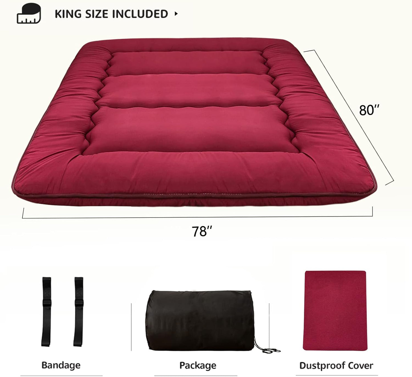MAXYOYO Bohemian Retro Mattress Boho Floral Japanese Futon Mattress Tatami Floor Mat Foldable Portable Camping, Sleeping Pad, Lounger Couch Bed Full Size