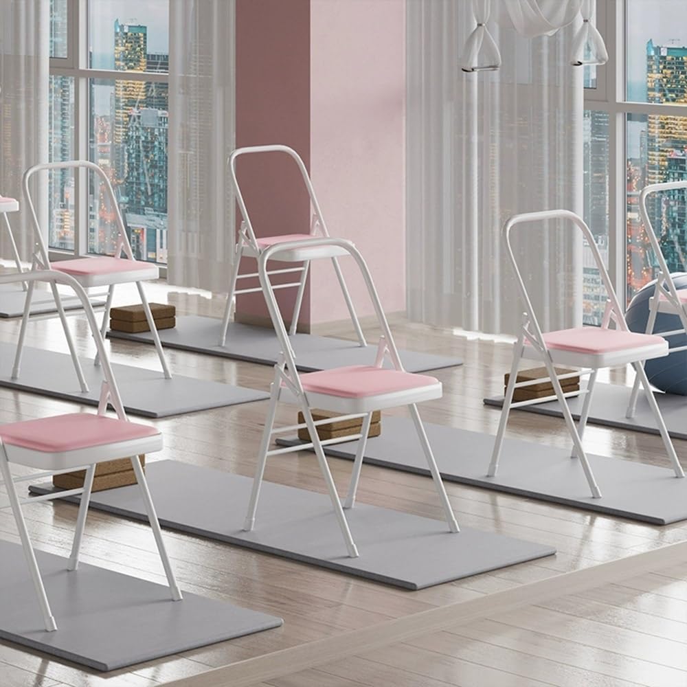 Folding Yoga Auxiliary Chair Portable Foldable Yoga Chair Backless Yoga Chair for Flexibility and Strength Training, White, Brown(White)