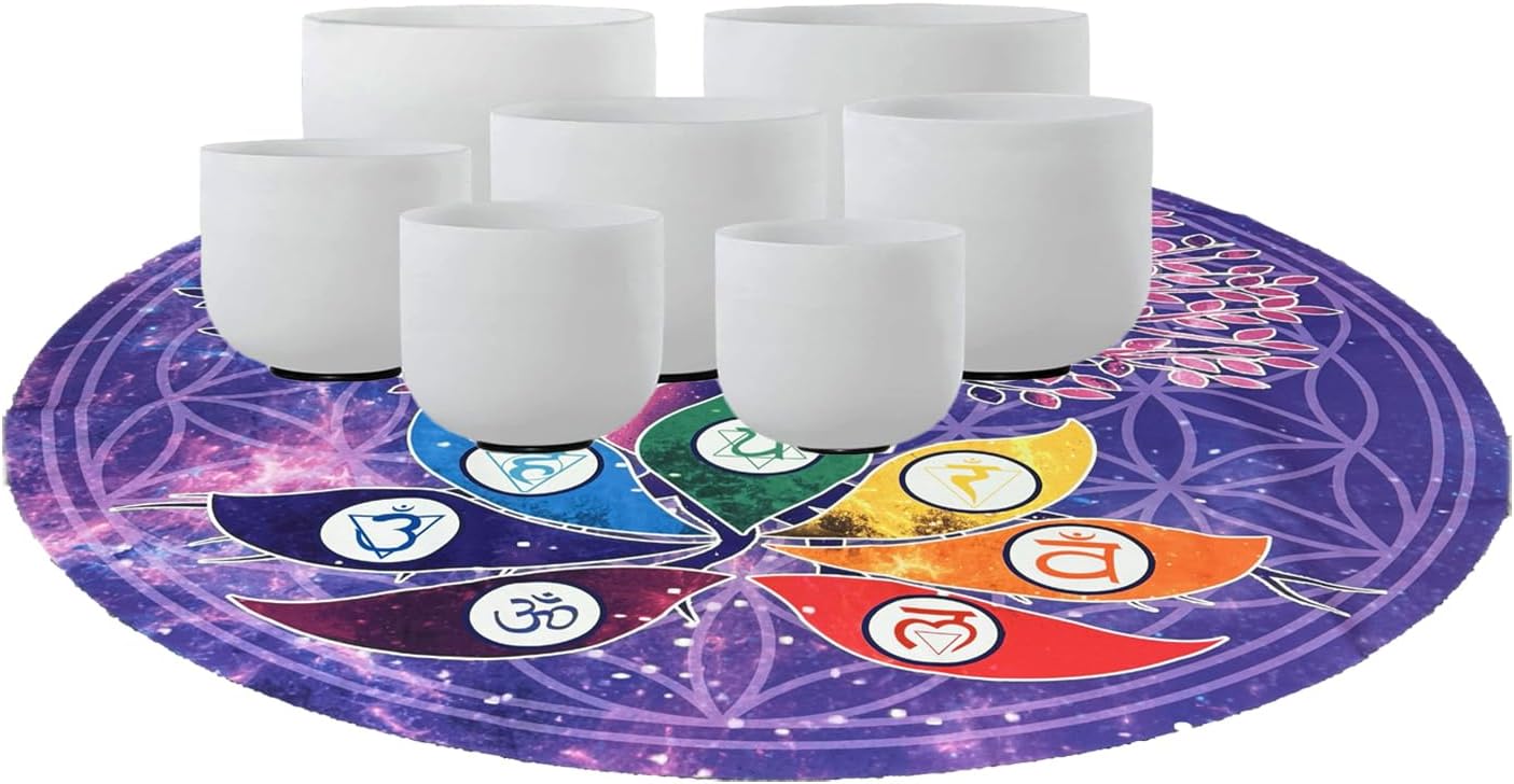FMTY Crystal Singing Bowls Mat, Round singing bowls Mat Washable healing bowl cusion, Non-Slip Floor Mat Suitable for Sound Bowl Set, 52"Round (52")