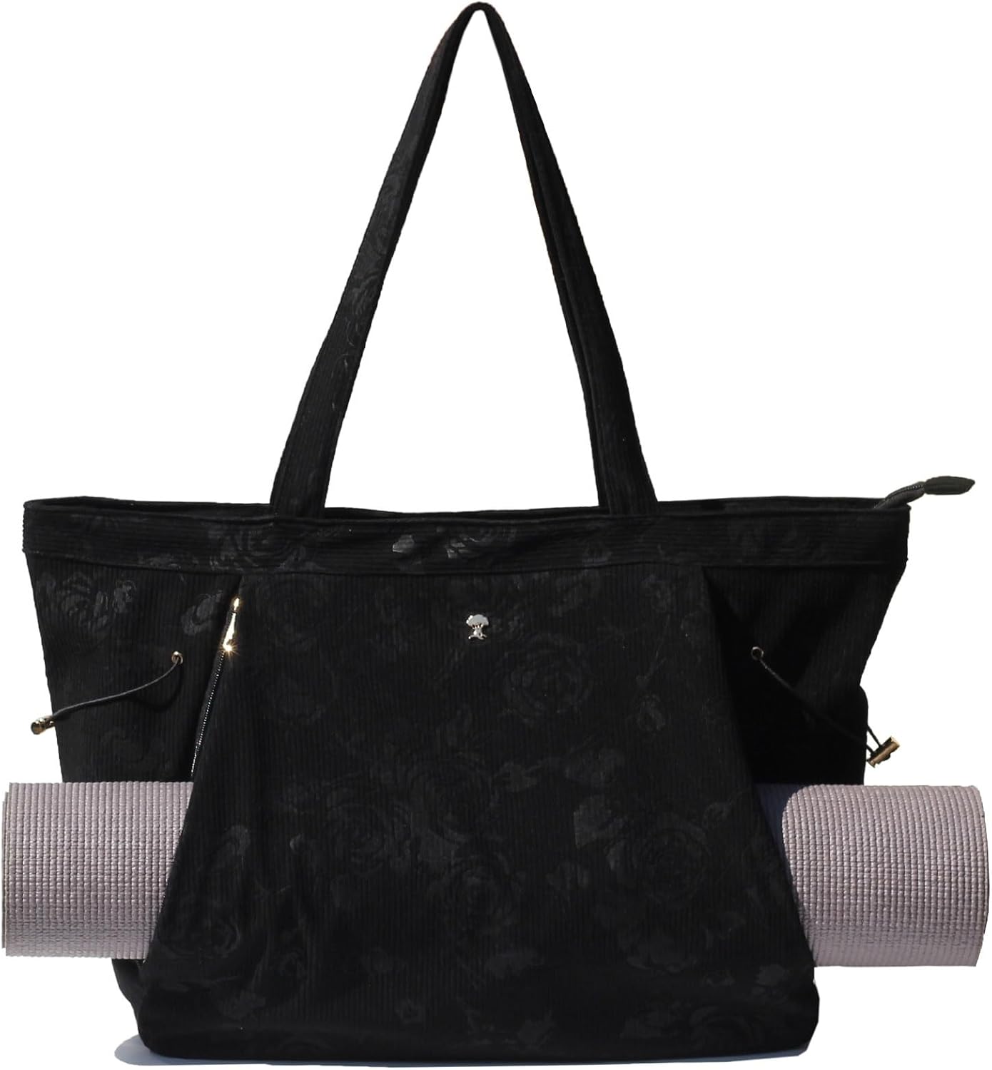 ESVAN Corduroy Yoga Tote Bag Gifts for Women Drawstring Yoga Mat Bag for Office Workout Travel Carryall Pilates Gym