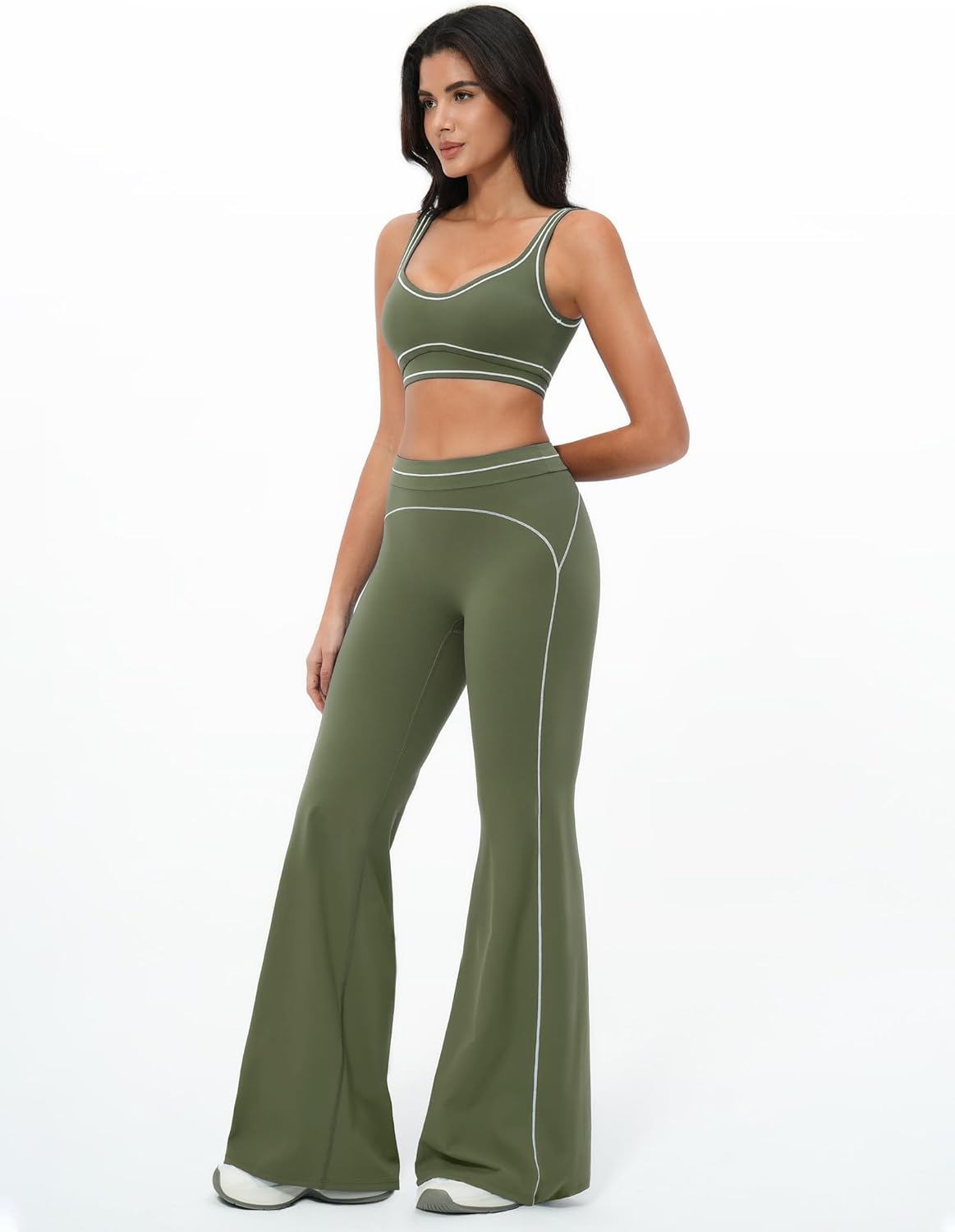 Women 2 Piece Workout U Back Color Block Sports Bra High Waist Tummy Control Active Leggings Yoga Pilates Outfits