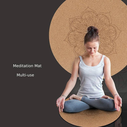 Round Yoga Mat with Printed Mandala Design, 60 in Diameter, wood material
