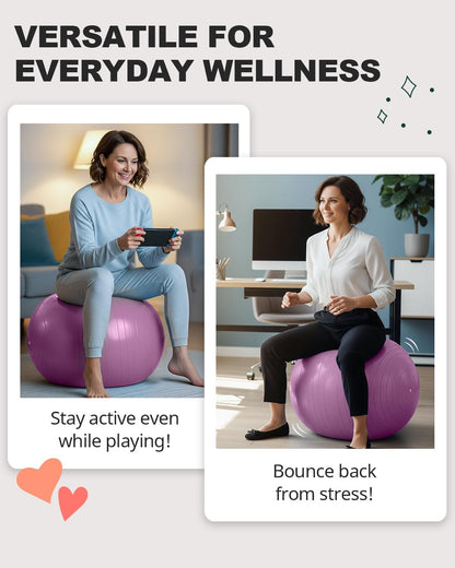 Trideer Exercise Ball for Yoga, Pilates & Fitness – Stability Ball Equipment for Home Gym & Office Chair, Core & Balance Training Accessories, Physical Therapy Equipment, Quick Pump Included, 5 Sizes