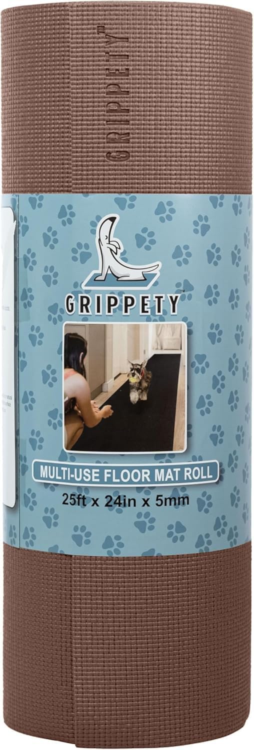 Slip-Resistant Floor Mat Roll & Yoga Mat – 25ft x 24" x 5mm – Cut-to-Fit Hallway Runner, Kitchen Mat, Drawer Liner, Shelf Liner, Bench Mat, Washable Pet Crate Pad, Cabinet Liner – Mocha