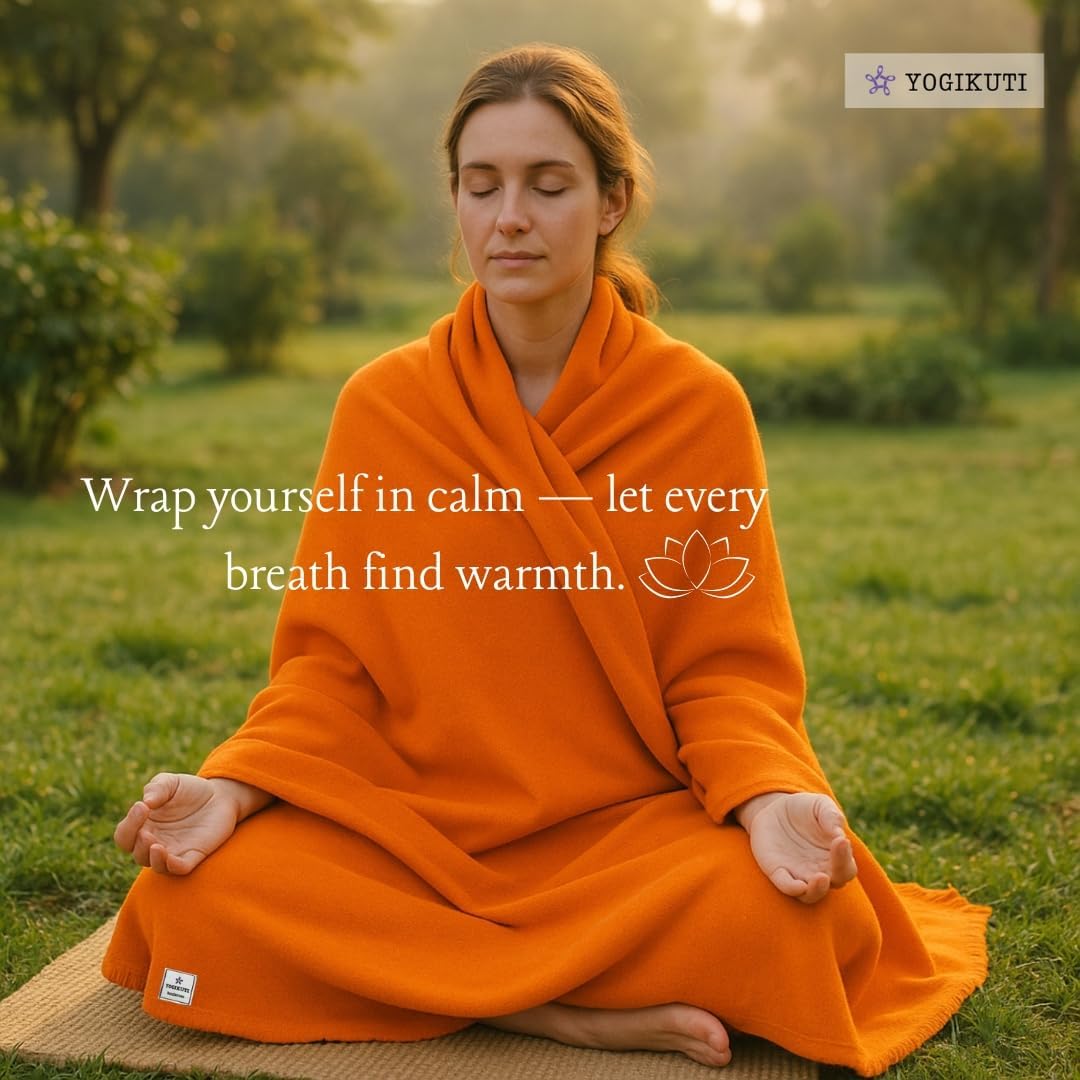 Yogikuti Iyengar Cotton Yoga Blanket Set of One – Thick Handwoven Yoga Blankets for Restorative Yoga, Meditation & Pranayama – Premium Cotton Yoga Blanket for Support & Comfort in Pranayama (Orange)