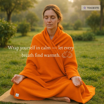 Yogikuti Iyengar Cotton Yoga Blanket Set of One – Thick Handwoven Yoga Blankets for Restorative Yoga, Meditation & Pranayama – Premium Cotton Yoga Blanket for Support & Comfort in Pranayama (Orange)