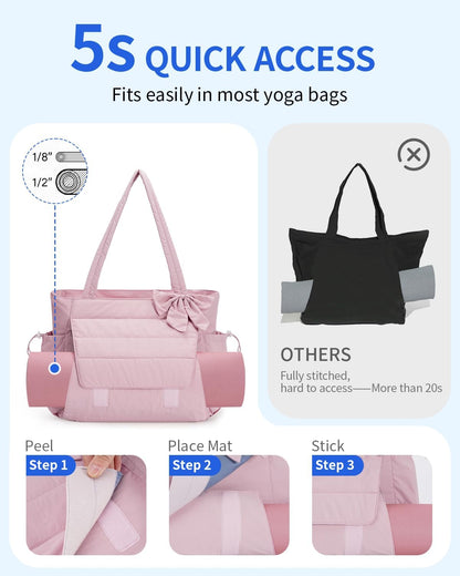 Wandering Nature Bow Tote Bag for Work Fits 40oz Tumbler, Yoga Bag with Wet Pocket & Yoga Mat Pocket, Commute, Gym, Travel