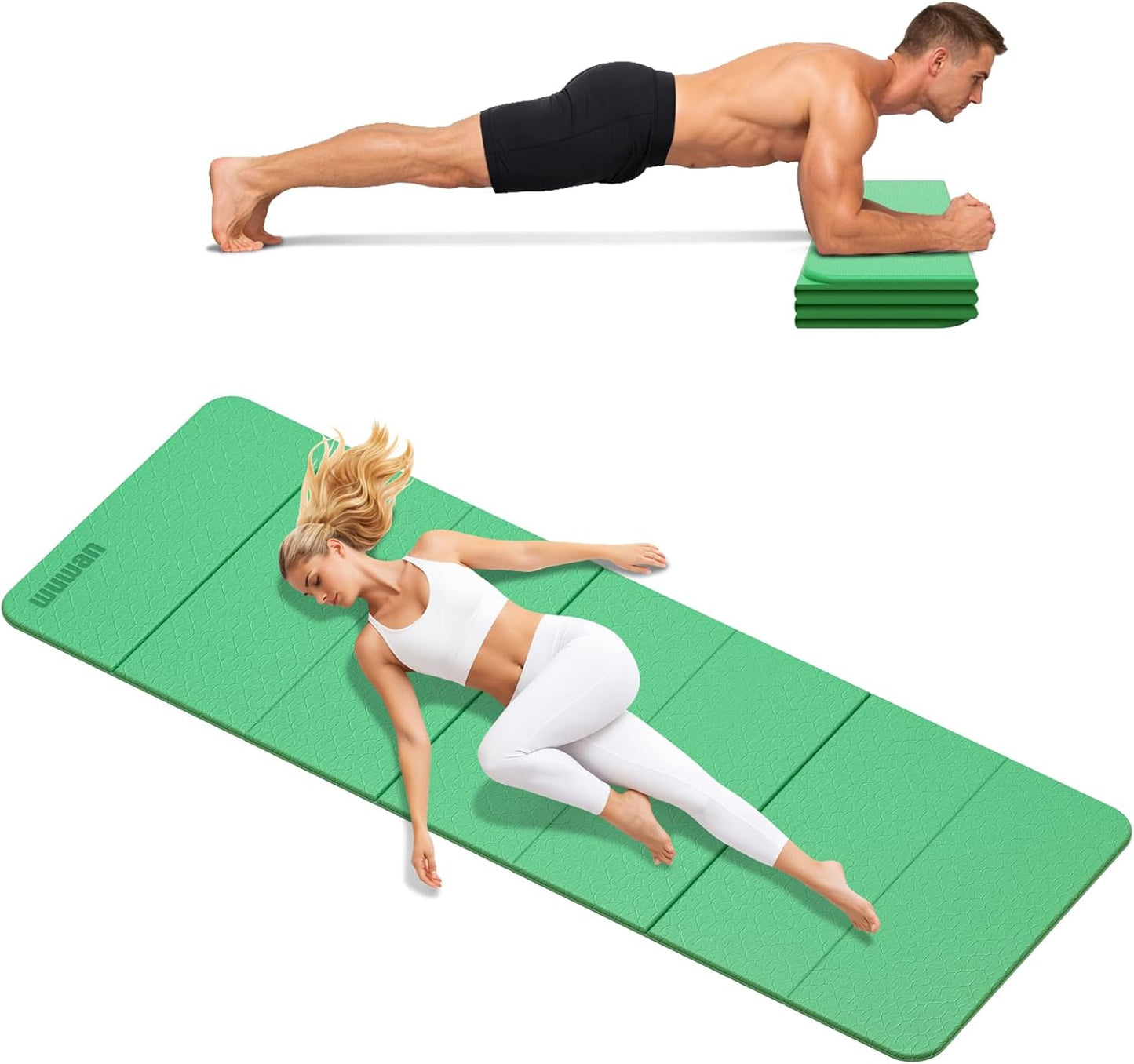 Folding Yoga Mat Extra Thick 0.4 Inch, Foldable Yoga Mat 75 x 26 Inches, TPE Exercise Mat, 7-Panel Non Slip Cushioned Fitness Mat for Yoga, Pilates, Stretching, Home Workout