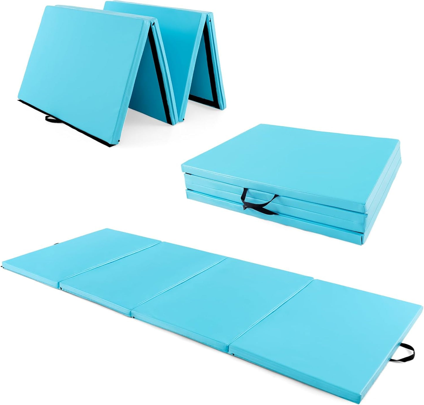 Giantex 4'x10'x 2" Gymnastics Mat, 4-Panel Folding Aerobics Exercise Mat w/Hook & Loop Fastener, Carrying Handle, Portable Tumbling Mat for Stretching Yoga Cheerleading Martial Arts