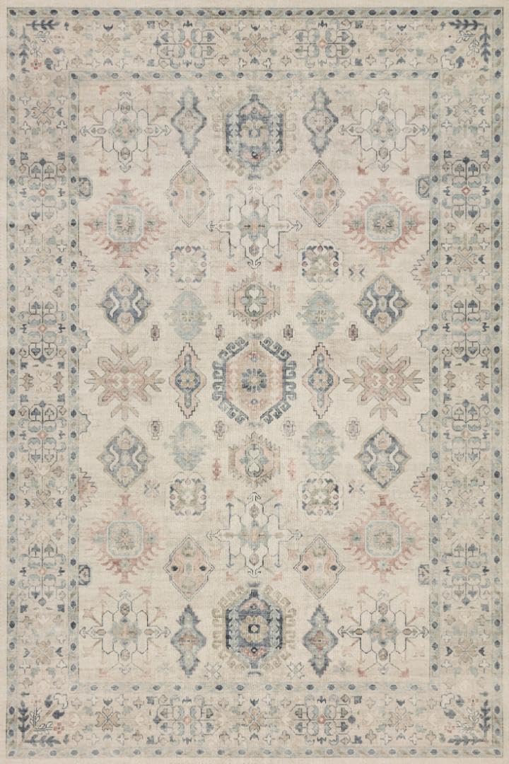 Loloi Hathaway Collection HTH-06 Blush/Multi 2'-6" x 7'-6", .25" Thick, Runner Rug, Soft, Durable, Printed, Modern, Low Pile, Non-Shedding, Easy Clean, Living Room Rug