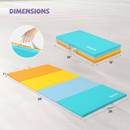 Matladin Folding Gymnastics Mat for Kids, 6'x3'x1"/8'x3'x1" PU Leather Gym Exercise Mats for Tumbling, Cheer, Yoga, Fitness, Pilates and Martial Art