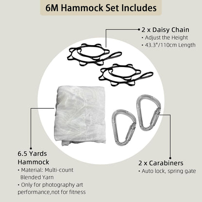 6.5 Yards Transparent Aerial Yoga Hammock Kit Inelastic Photography Art Performance Circus Yoga Hammock with Hardware Daisy Chain