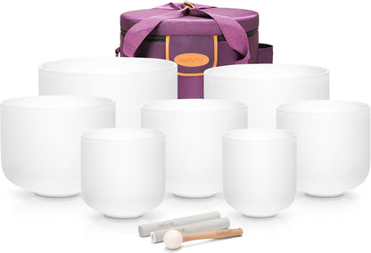 TOPFUND 6-12 inch 432Hz Chakra Set of 7 Crystal Singing Bowls with Heavy Duty Carrying Case and Singing Bowl Mallets