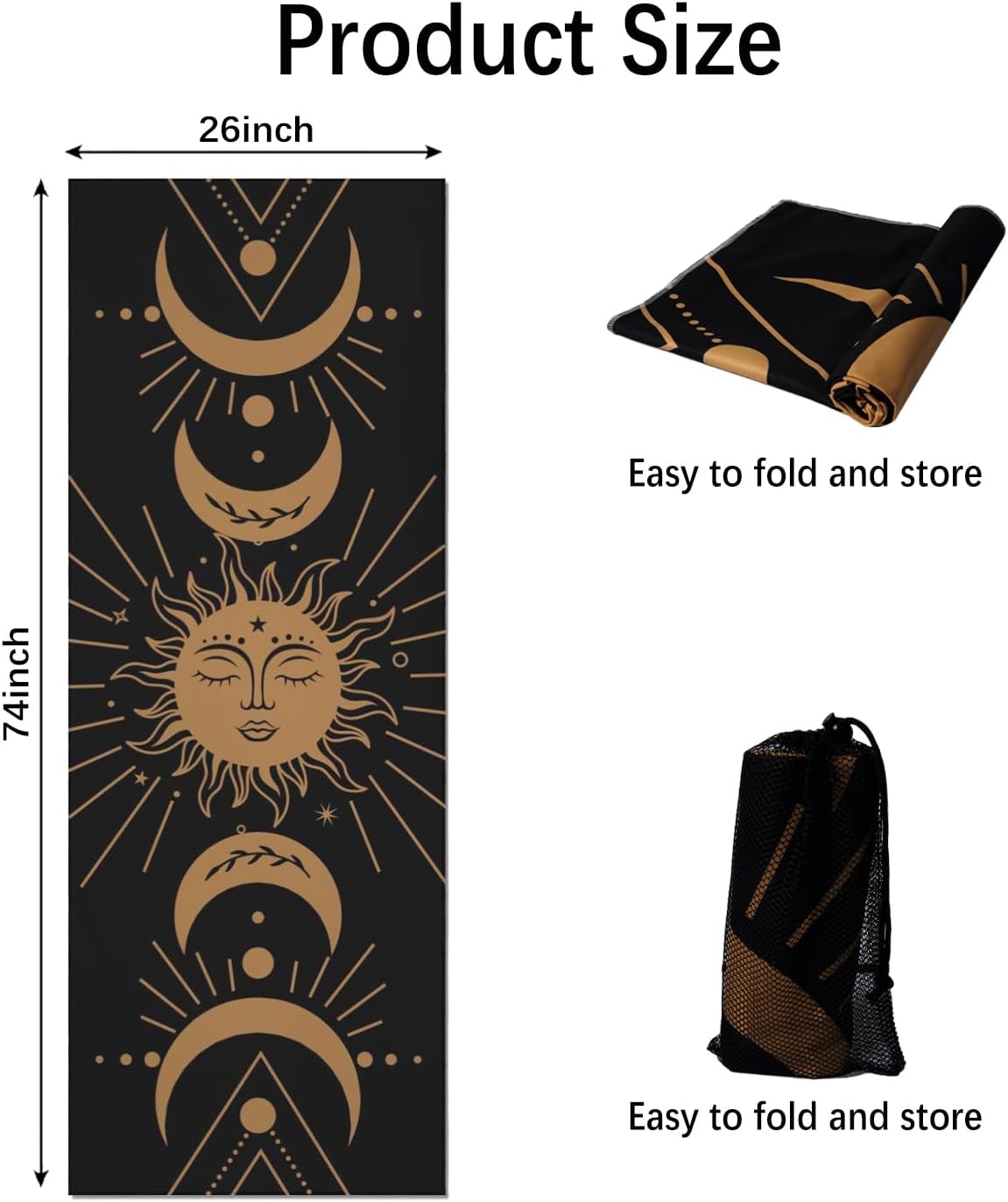 Hot Yoga Mat Towel with Corner Pockets Yoga Towels for Hot Yoga Non Slip with Travel Bag Sweat Absorbent Yoga Blankets Mat Cover for Workout Gym 70"x26" (Mountain-01, 70x26)