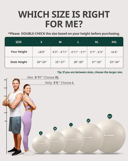 Trideer Exercise Ball for Yoga, Pilates & Fitness – Stability Ball Equipment for Home Gym & Office Chair, Core & Balance Training Accessories, Physical Therapy Equipment, Quick Pump Included, 5 Sizes