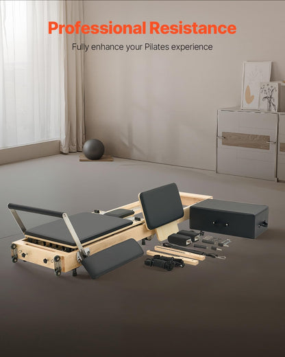 VEVOR Pilates Reformer, Reformer Pilates Machine with Cadillac Trapeze Table or Tower & Mat, Pilates Equipment for Home Workout and Studio, Includes Jump Board，Sitting Box