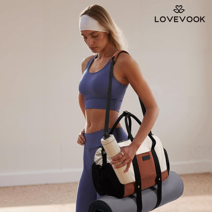 LOVEVOOK Small Gym Bag for Women with Yoga mat Holder, Mini Duffle Bag for Travel with Wet Pocket, Overnight Personal Item Bags, Lightweight Carry on Weekender Duffel for Workout, Dance, Ballet