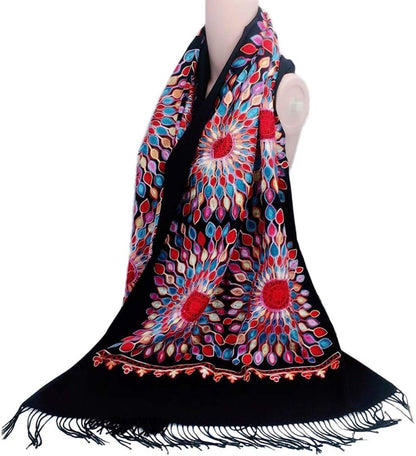Urban CoCo Women's Embroidered Oversize Tassel Shawl Scarf Wraps for Women