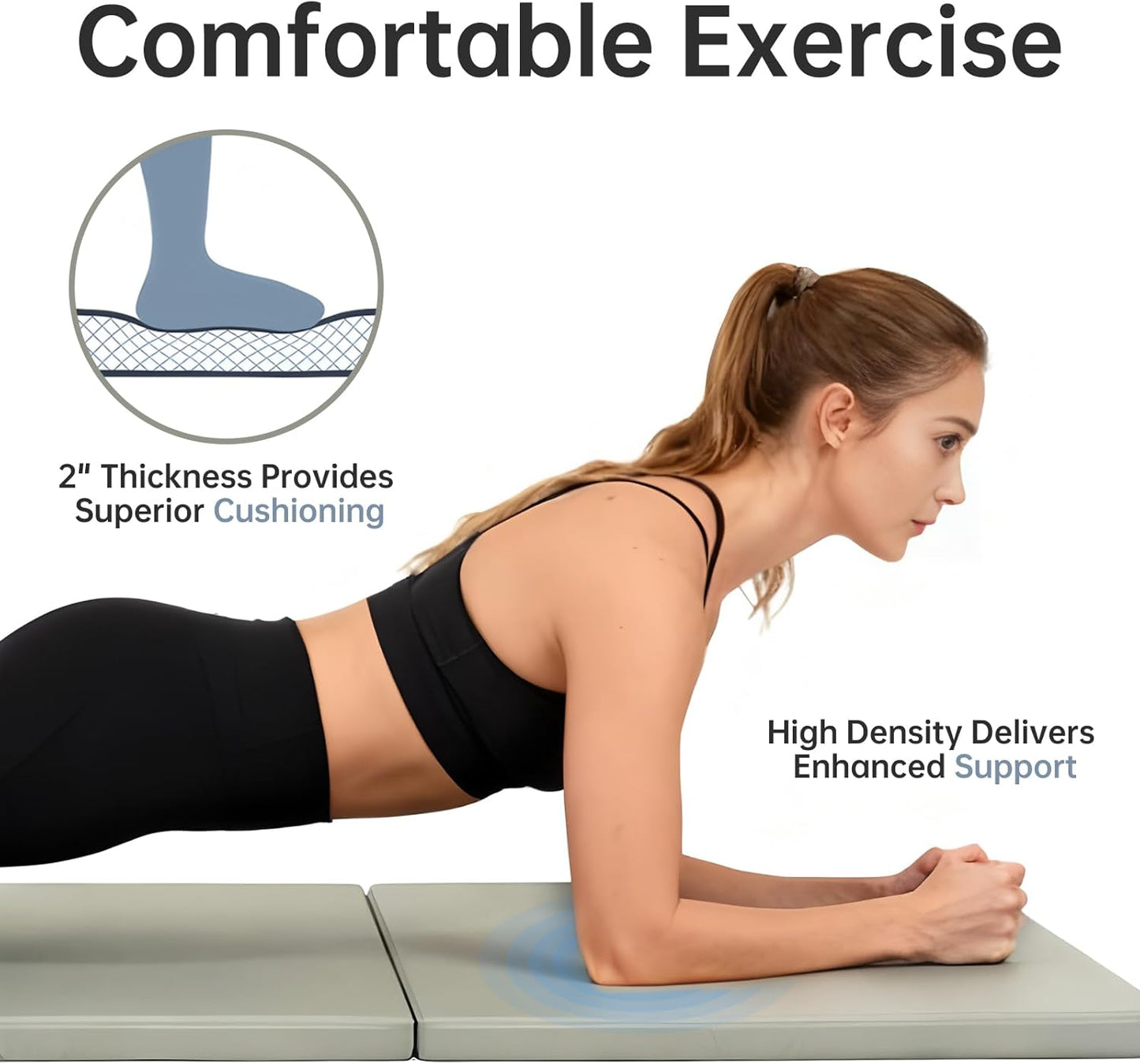 Foldable Yoga Mat, 2 Inches Extra Thick Non-Slip Design Fitness Mats,Better cushioning and shock-absorbing Multi-Purpose Exercise Pilates Mat for Home Studio-72 x 24 x 2"