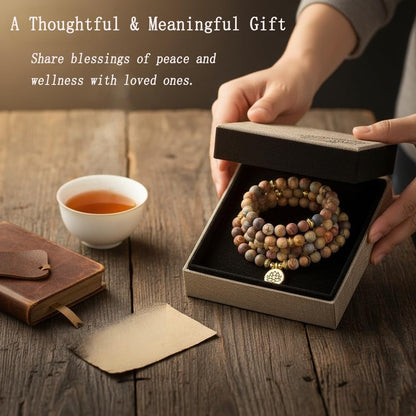 Mala Bead Strand Bracelet, 108 Buddhist Prayer Beads Yoga Meditation Green Malachite Beads Necklace Women man