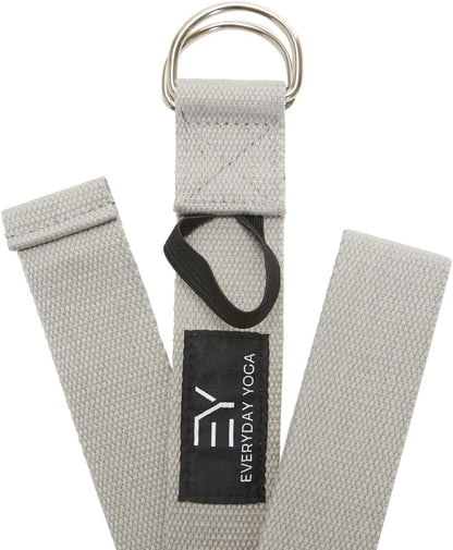 Everyday Yoga Strap with Metal D-Ring - Durable Stretching Strap for Yoga, Pilates, Flexibility & Physical Therapy (6ft, 8ft, 10ft)